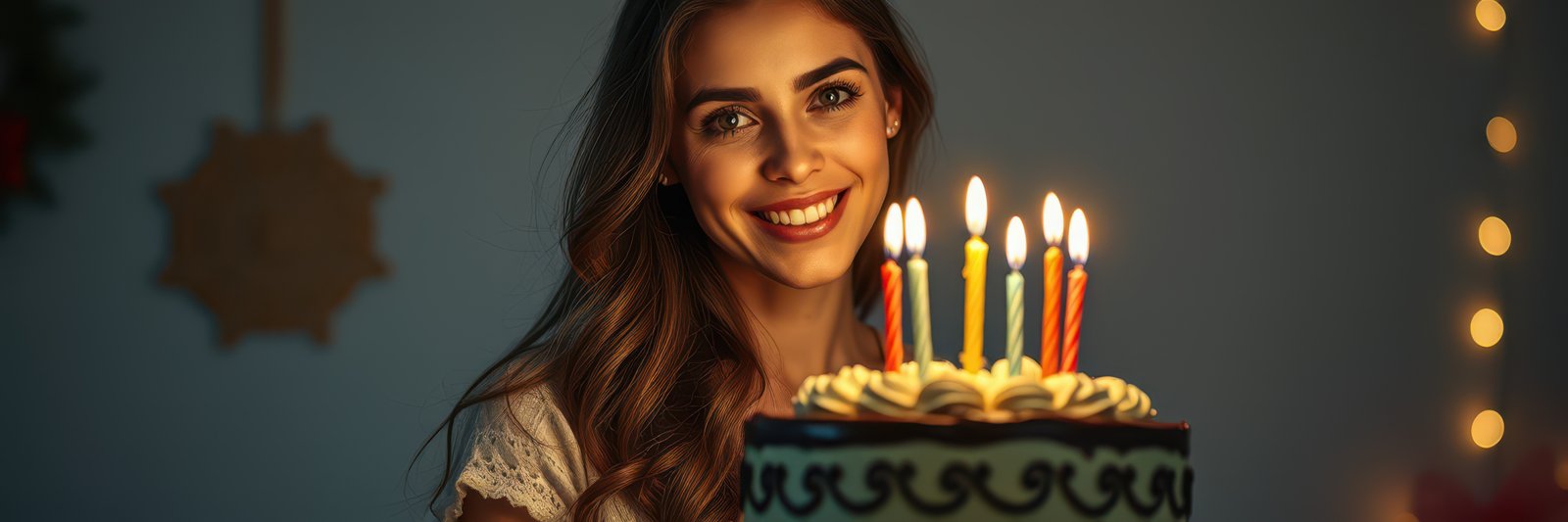 Happy celebration with birthday cake and candles at evening gathering with friends and family